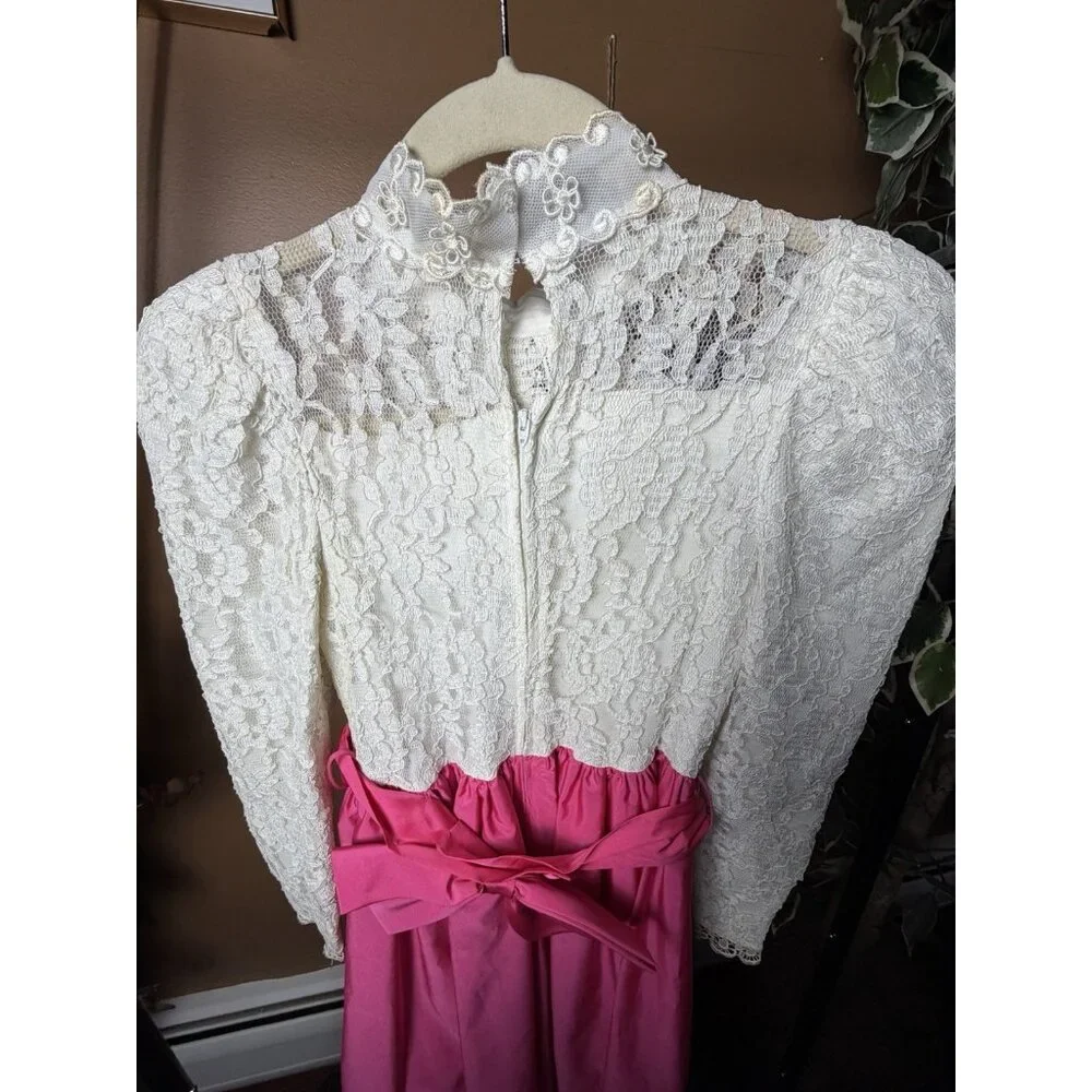 Vintage Dorissa International Nicole Dress Lace Pearls Taffeta Party Hot Pink 14